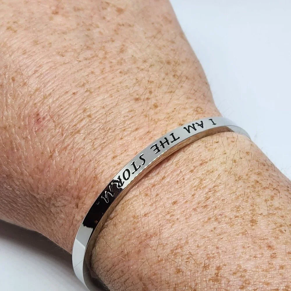 Affirmation Bracelet Open Cuff I Am The Storm Silver Tone Inspiration - Picture 7 of 8